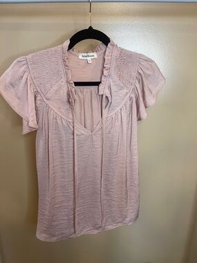 Heartloom Pale Blush Ruffled Tie-Front Flutter Sleeve Blouse